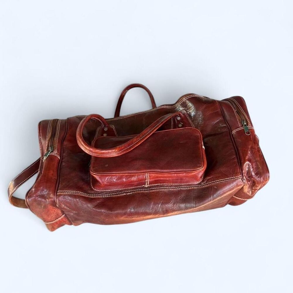Vintage Genuine Leather Duffle Bag with shoulder strap